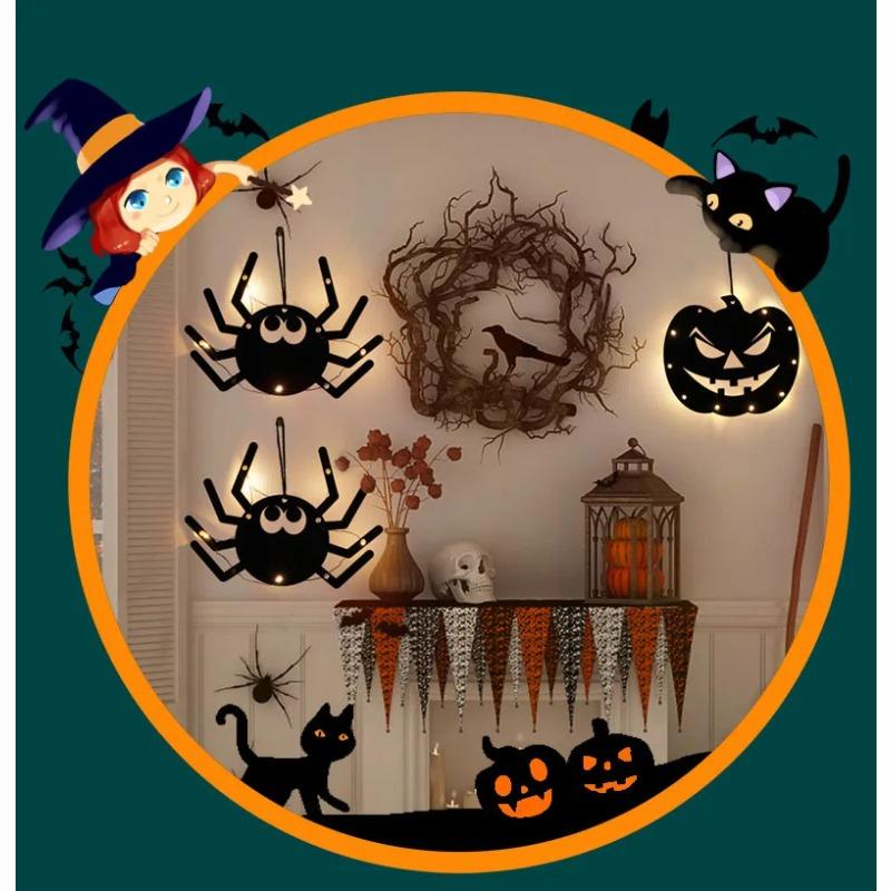 Halloween Luminous Decoration Halloween Pumpkin Party Props Halloween Party Pendant Hanging Spider Web Wizard Castle Black Cat