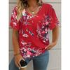 T-shirt Women's Summer Casual Elegant V-neck Short Sleeve Retro Floral Top Loose Casual Wear Ladies T-shirt