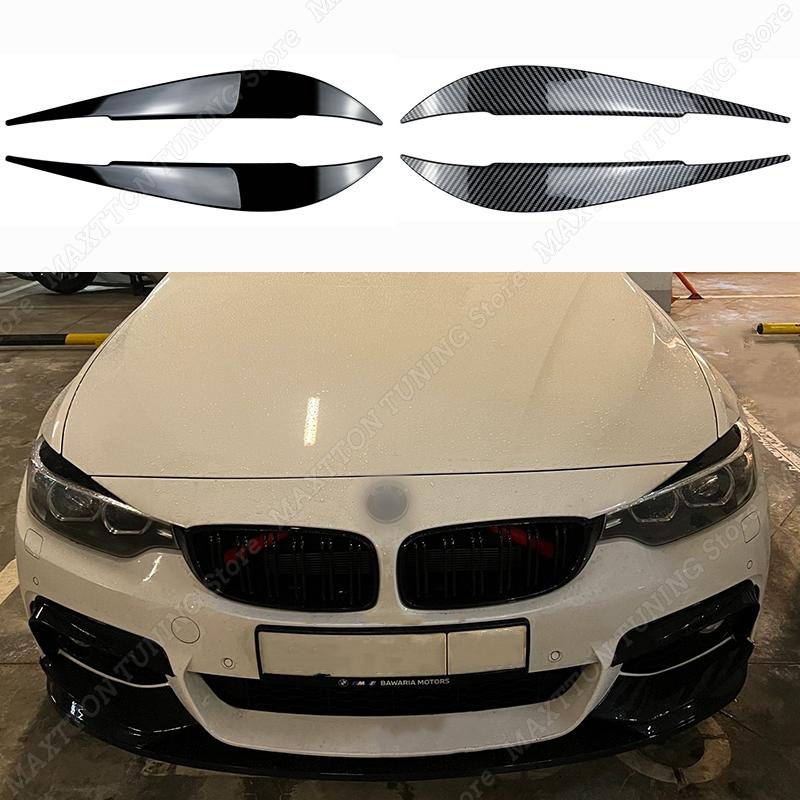 1 Pair Car Gloss Black Headlights Eyebrow Eyelids Trim For BMW 4 Series F32 F33 F36 M4 420d 420i 425d 430i 435i 440i 2013-2021