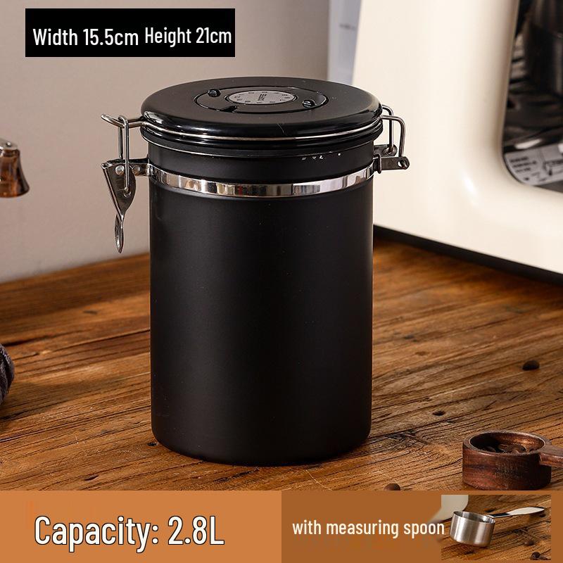 Airtight Stainless Steel Coffee Bean Storage Jar with Measuring Spoon