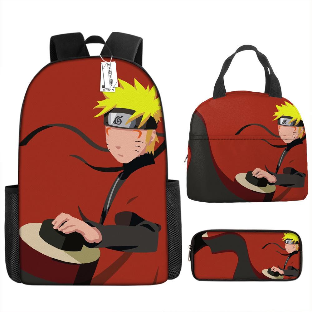 Naruto Shippuden Elementary and Secondary School School Bag Large Capacity Campus Backpack Lunch Bag Pencil Bag Three-piece Set
