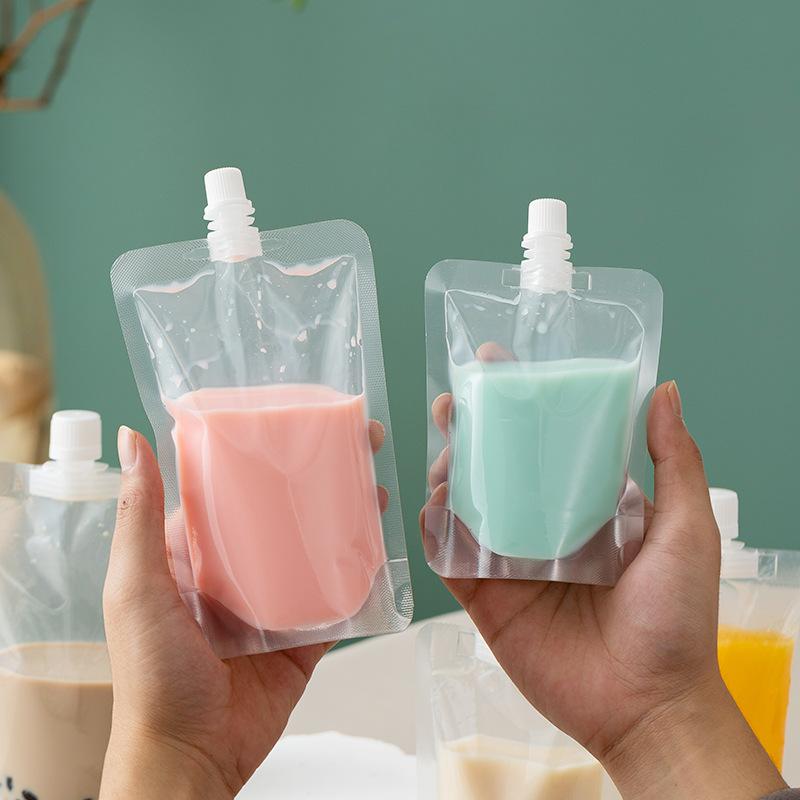 20 pièces Poches Réutilisables Transparentes avec Bec pour Boissons Étanches Sacs Souples en Plastique pour Smoothie Thé Voyage en Randonnée