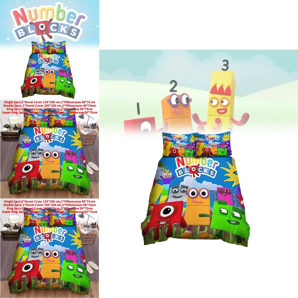 Numberblocks Cartoon Bedding Ensemble With Waffle Weave Fabric For Kids Room