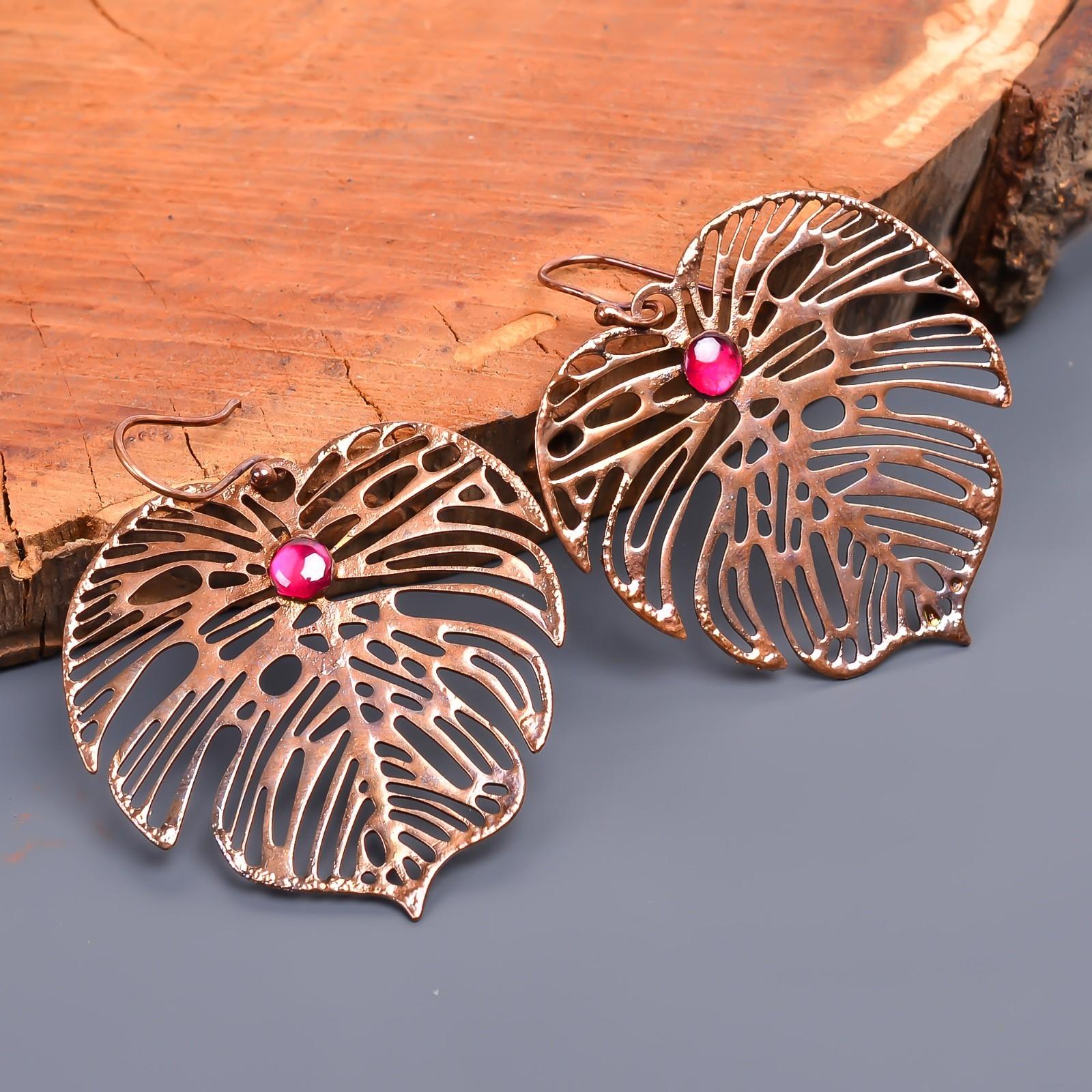 

Натуральный розовый рубин крючок гальванопластика висячие серьги подарок для жены ювелирные изделия медь V-49