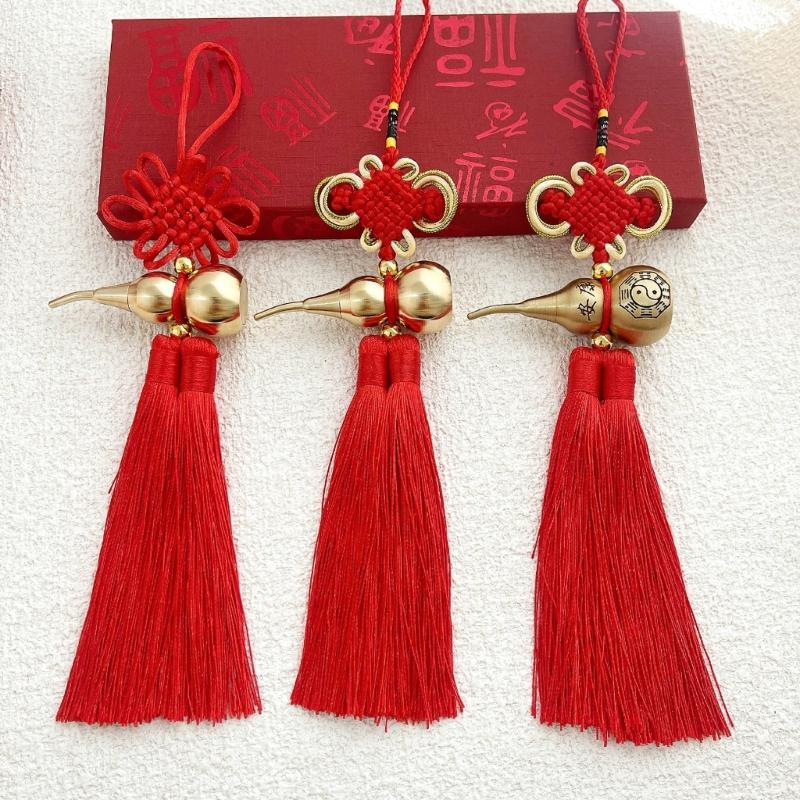 Copper Gourd and Chinese Knot Tassels Pendant Charm For Home Car Decors Amulet With Auspiciously Fengshuis Symbolism