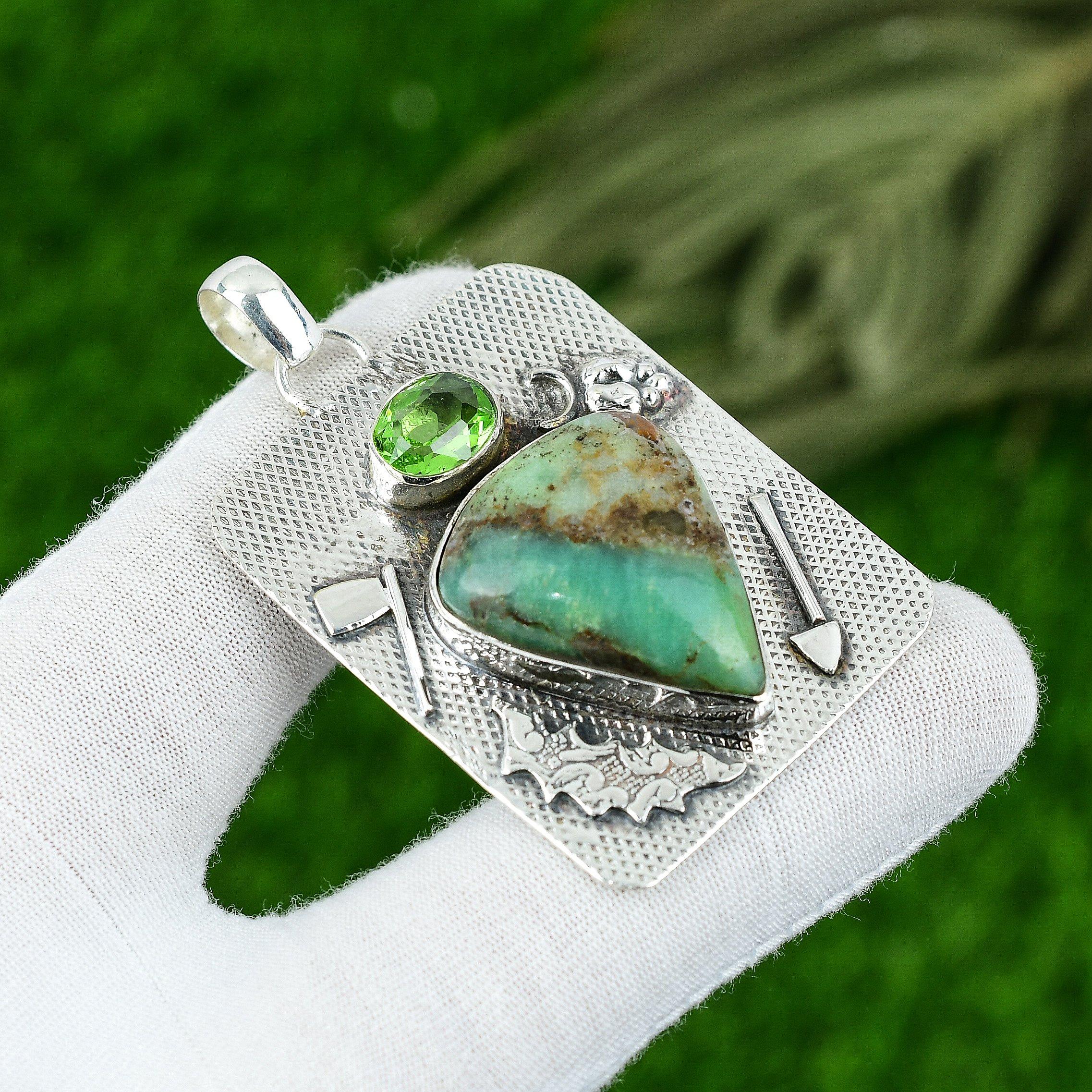 

Birthday Gift For Her Natural Chrysoprase Gemstone Pendant 925 Sterling Silver