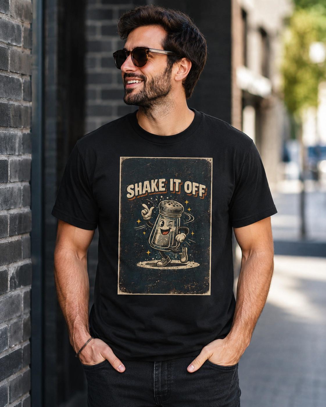 Shake It Off Funny Salt Shaker Graphic T-Shirt Retro Humor Novelty Tee S