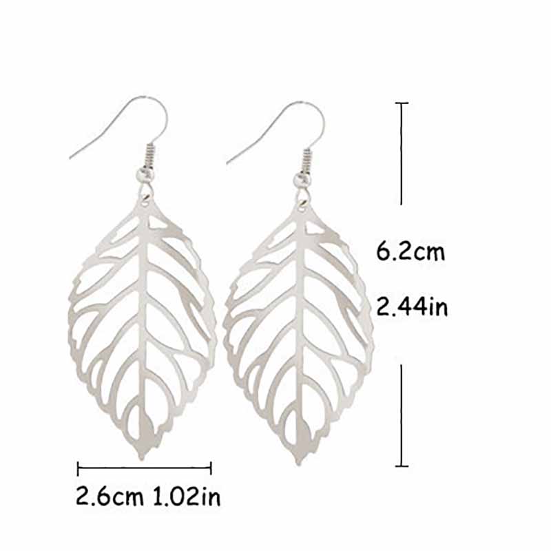 Noble Vintage Minimalist Leaf Design Bohemian Dangle Drop Charm Hollow- Out Earring Jewelry for Woman