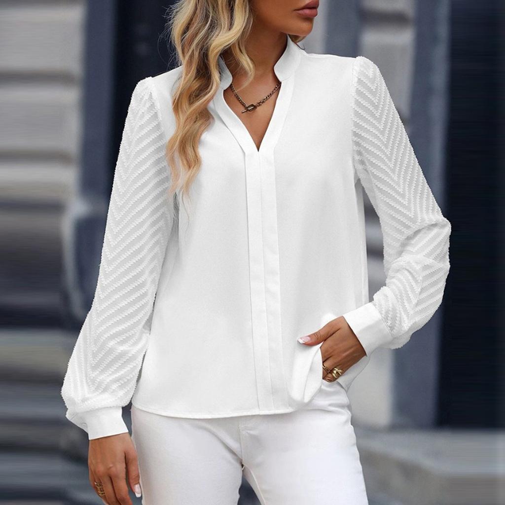 Women's Casual Fashion Patchwork Chiffon Long Sleeve Solid Color Shirt