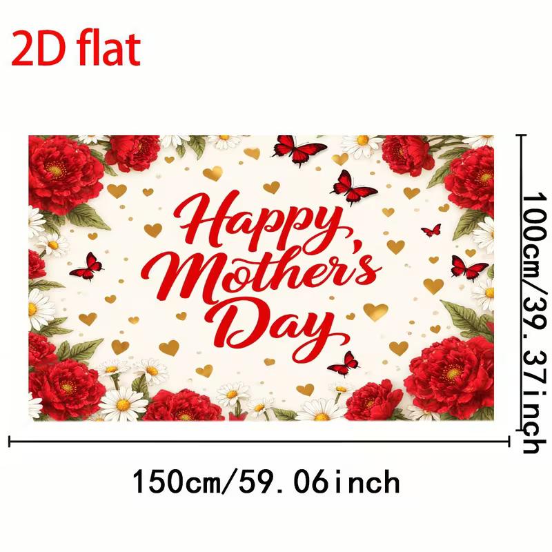 2D Florale Muttertags-Kulisse, Rotes Blumendesign mit Schmetterlingen für Party & Heimdekoration