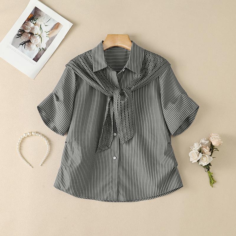 ZANZEA Blusa Casual de Mujer con Cuello Vuelto, Manga Corta Suelta a Rayas