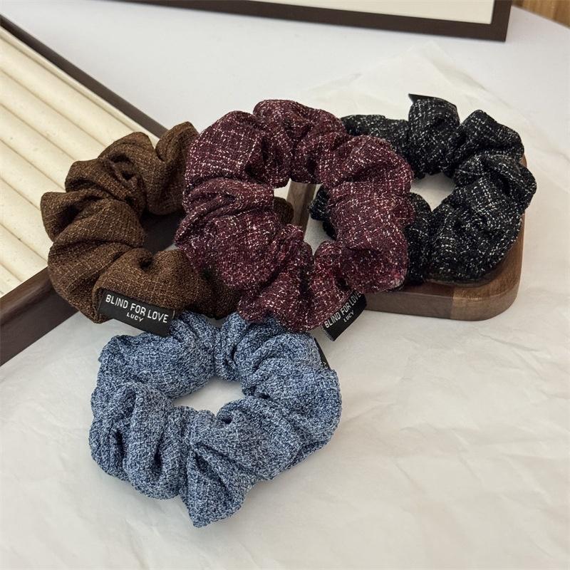 Fall and Winter Red Fashionable Knit Hair Ties Chic Elastic Ponytail Holders Knit Fabric with Texture Chrismas Hair Accessories