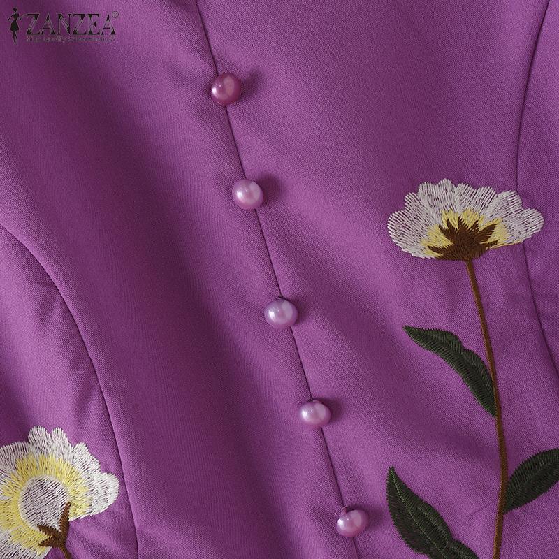 ZANZEA Women V-neck Casual Short Sleeve Floral Embroidery Dress