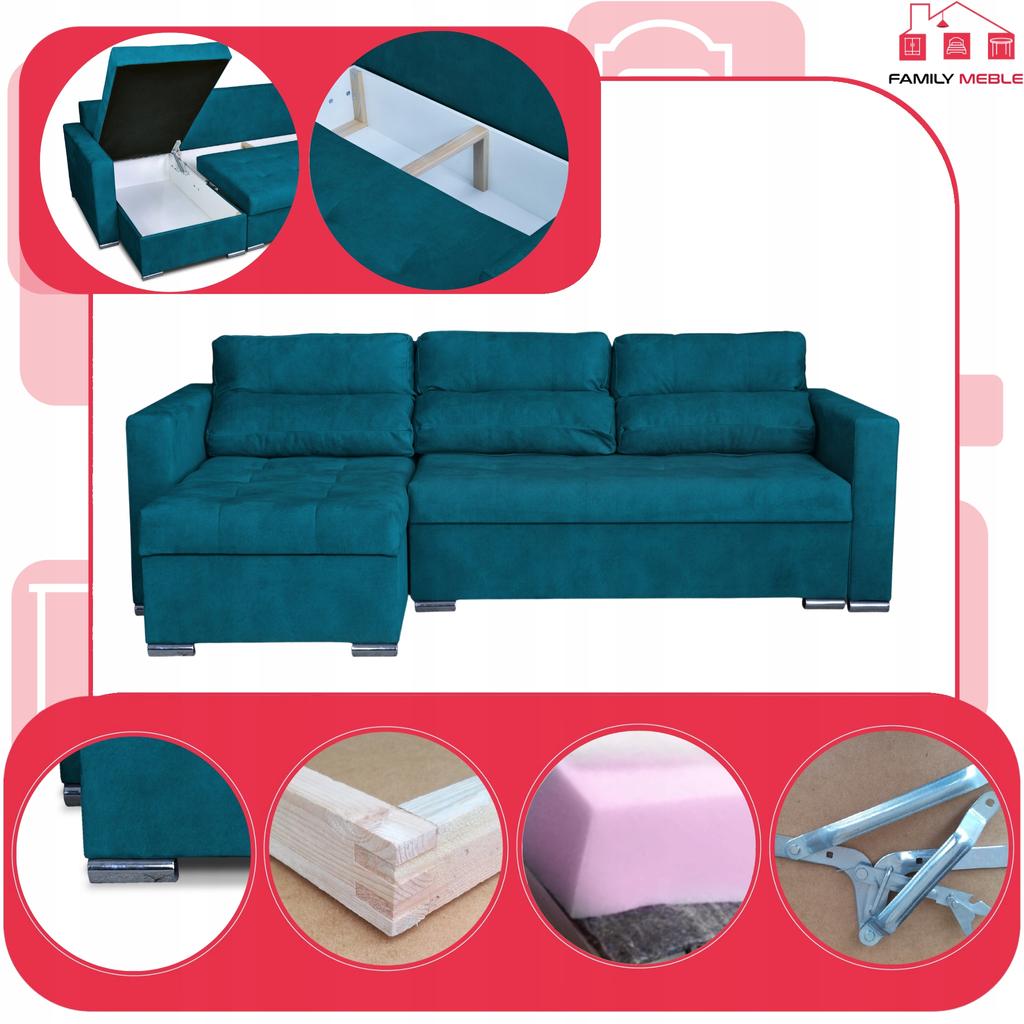 Varius Corner Sofa Bed with Sleeping Function Family Furniture Corner Sofa Turquoise