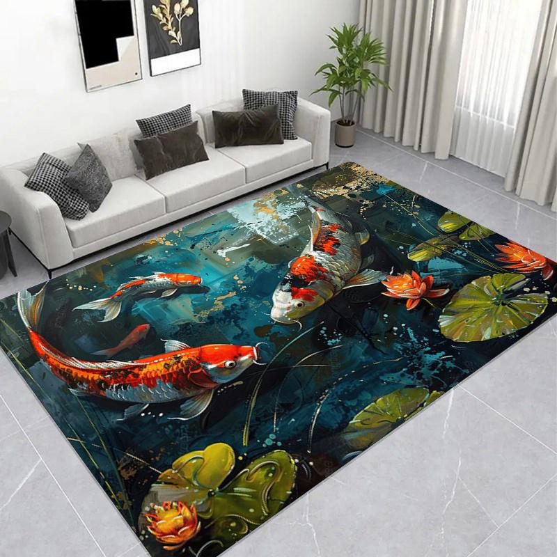Yin Yang Koi Fish Carpet, Lucky Feng Shui Area Rug, Non-slip Floor Mat for Living Room