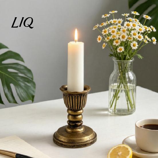 Dining Table Candle Holder Vintage Taper Holder, Nostalgic Resin Candlestick Decorative Stand for Wedding Party Dinning Centerpiece European Retro