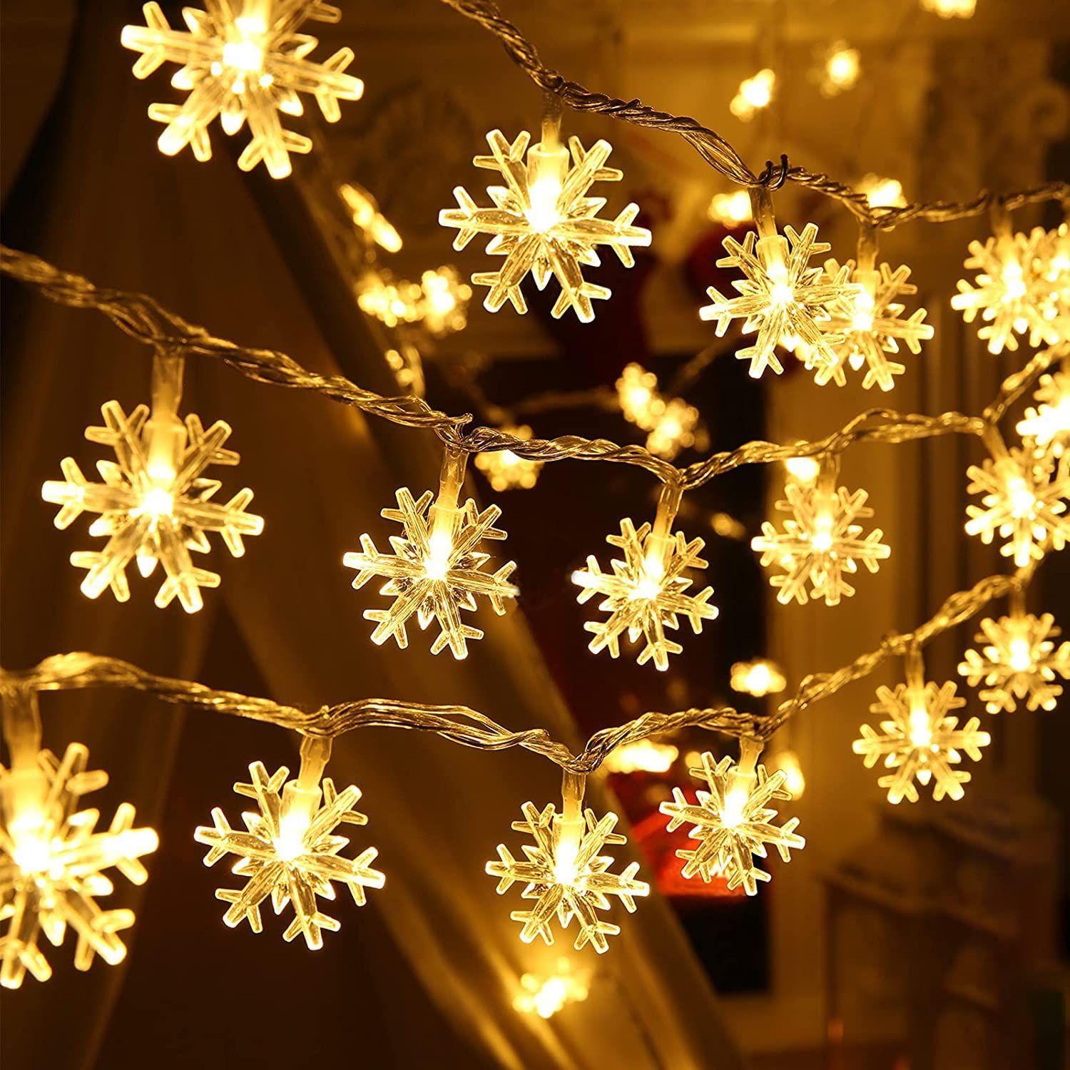 

Serial String Lights - 14 LED Snow Flake, 10 Feet Warm White Fairy Lights for Home,Mandir,Pooja Room, Deepawali & Diwali Decoration, Christmas