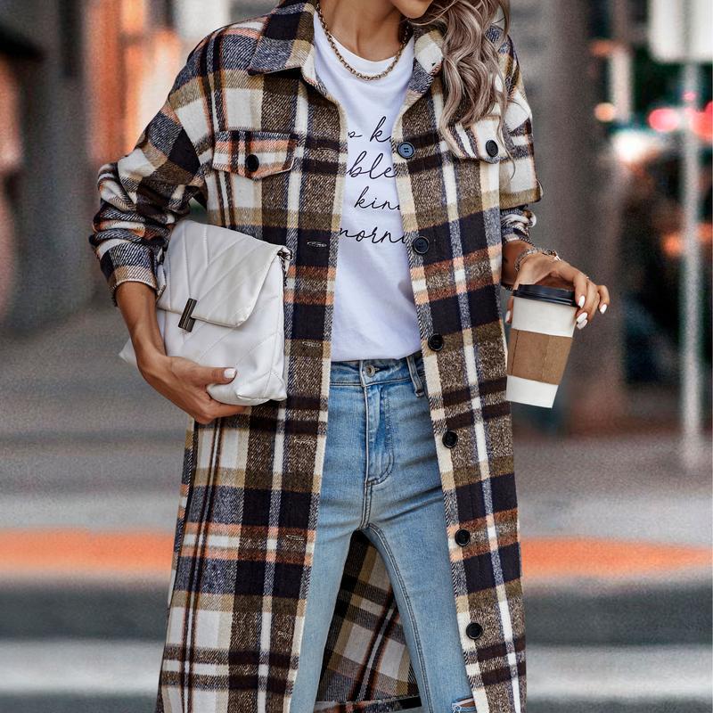 Plaid Wool Trench Coat - Classic European Style L коричневый