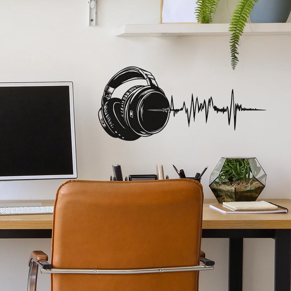 Black Headphone Sonic Cable Bedroom Living Room Study Home Background Beautification Wall Sticker