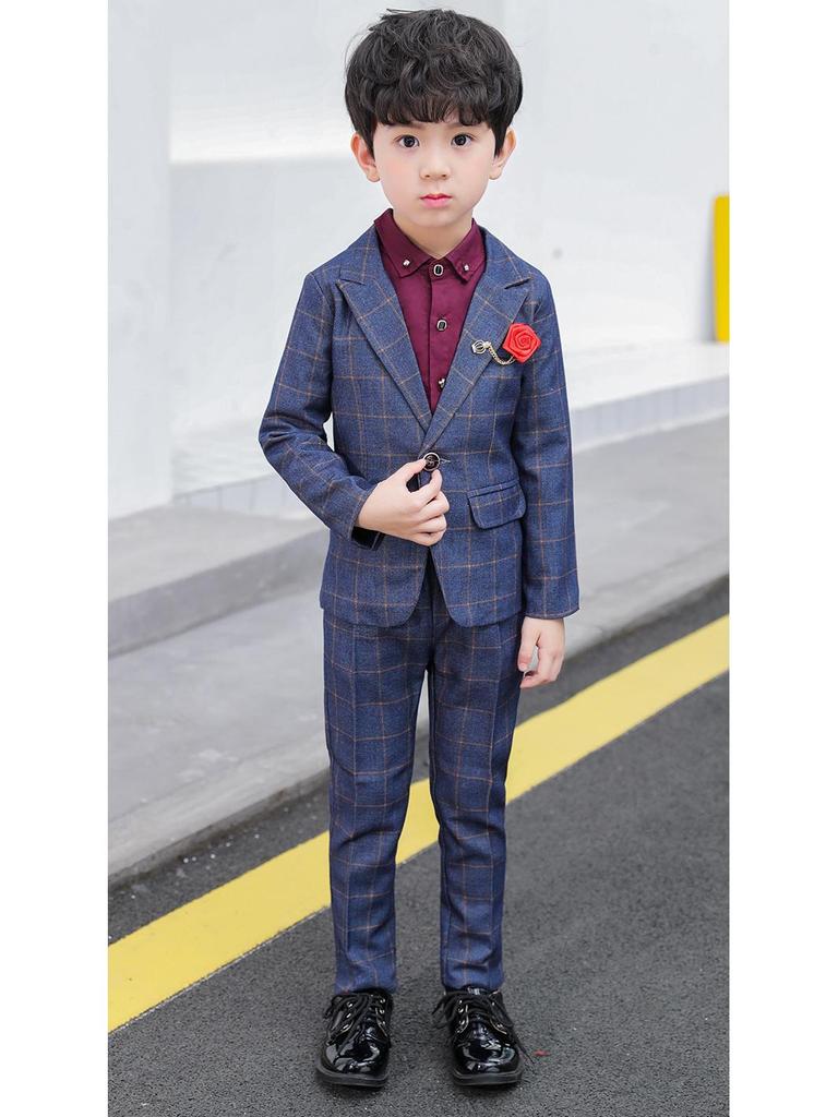 Boys' British Style Plaid Tuxedo - Autumn/Winter Children's One-Piece Suit