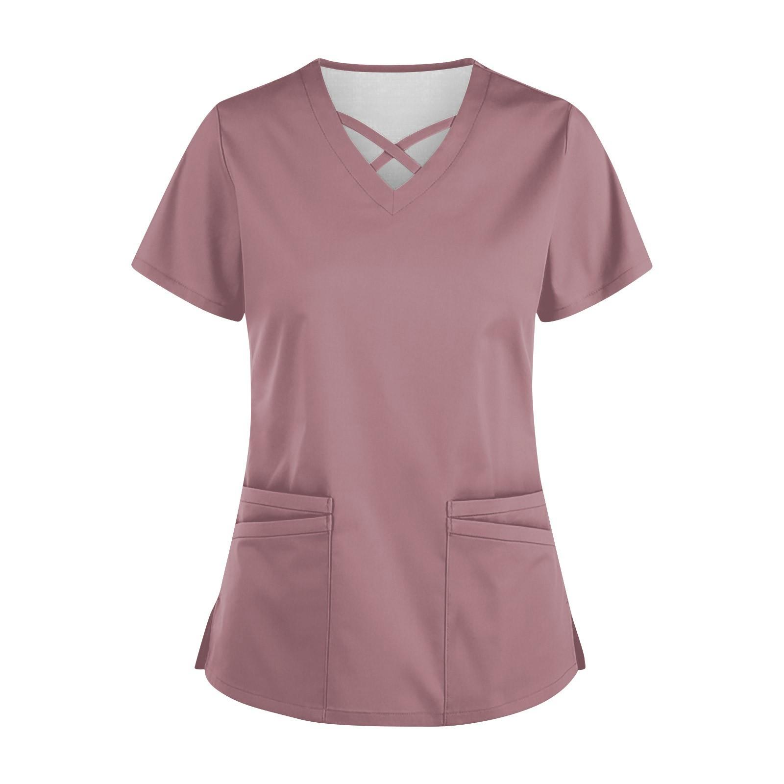 

Женская модная рабочая одежда с v-образным вырезом и короткими рукавами, однотонные топы с завязками и карманами и защитная одежда XL