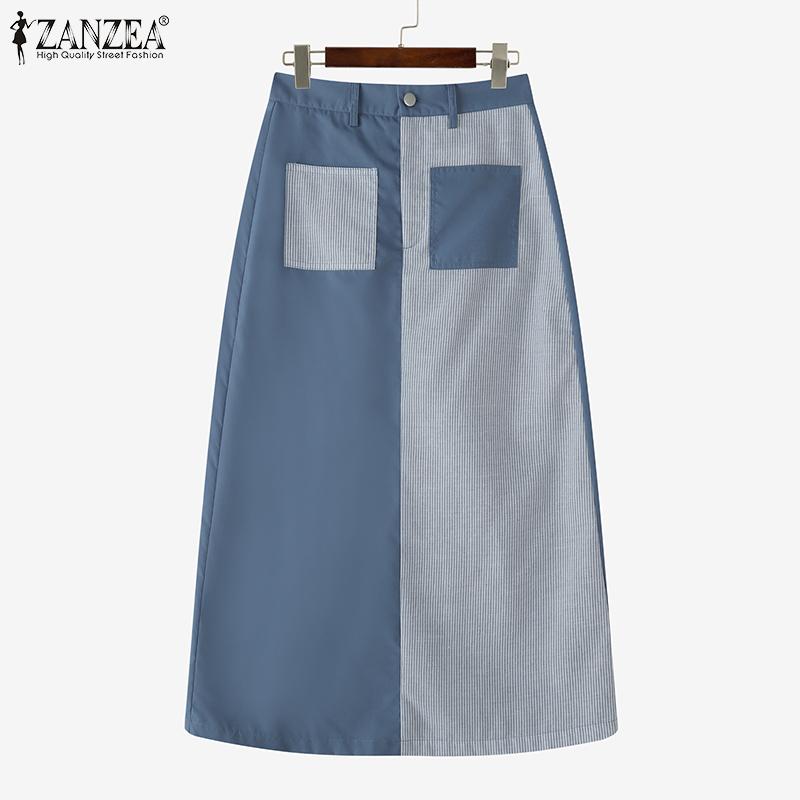 ZANZEA Womens Casual Stripe Patchwork Midi Skirts