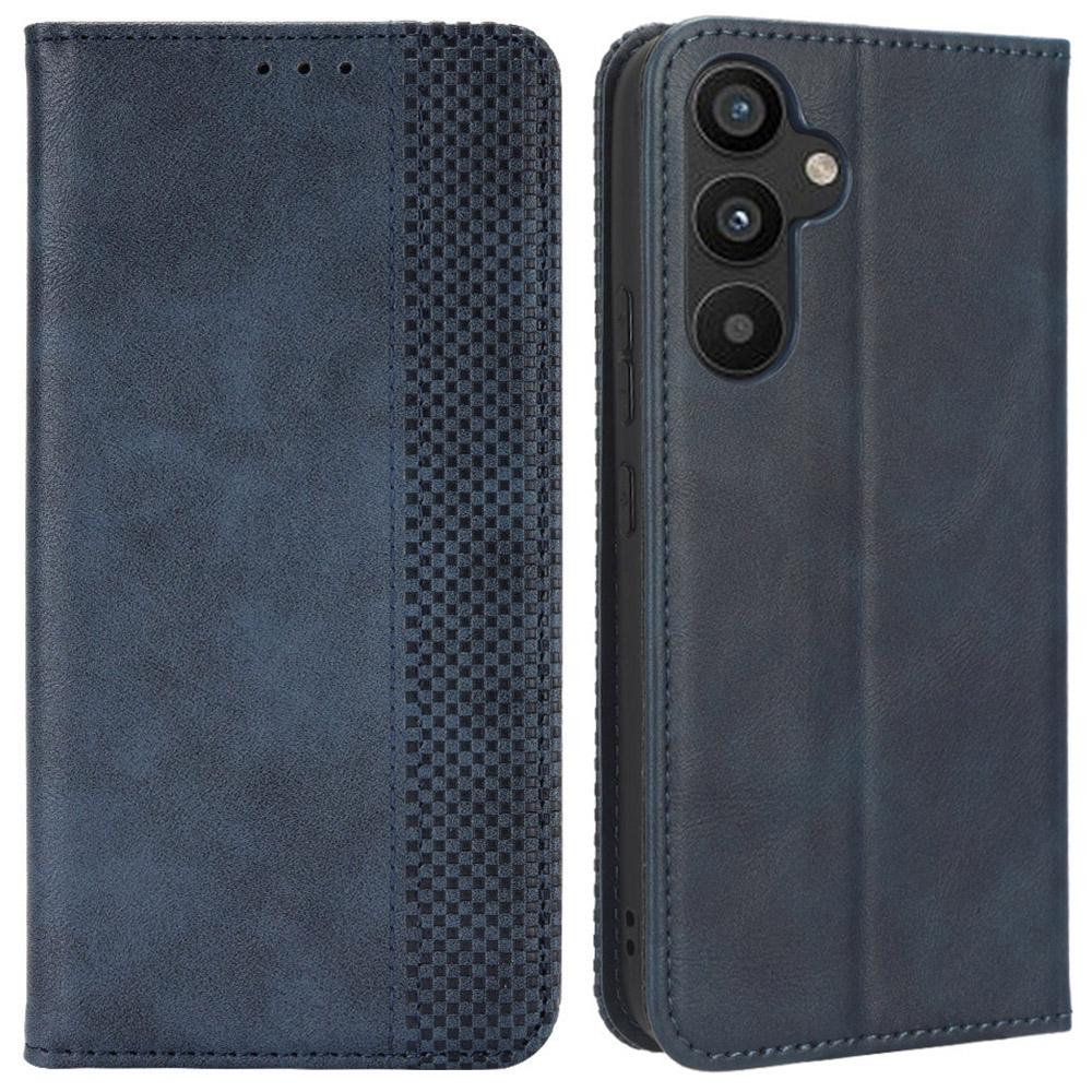 Für Samsung Galaxy A34 5G Sturzsichere Handyhülle Ständer Retro-Textur Aufgedrucktes Muster Magnetisch Selbstschließend Klappbar Leder Brieftasche Handyhülle