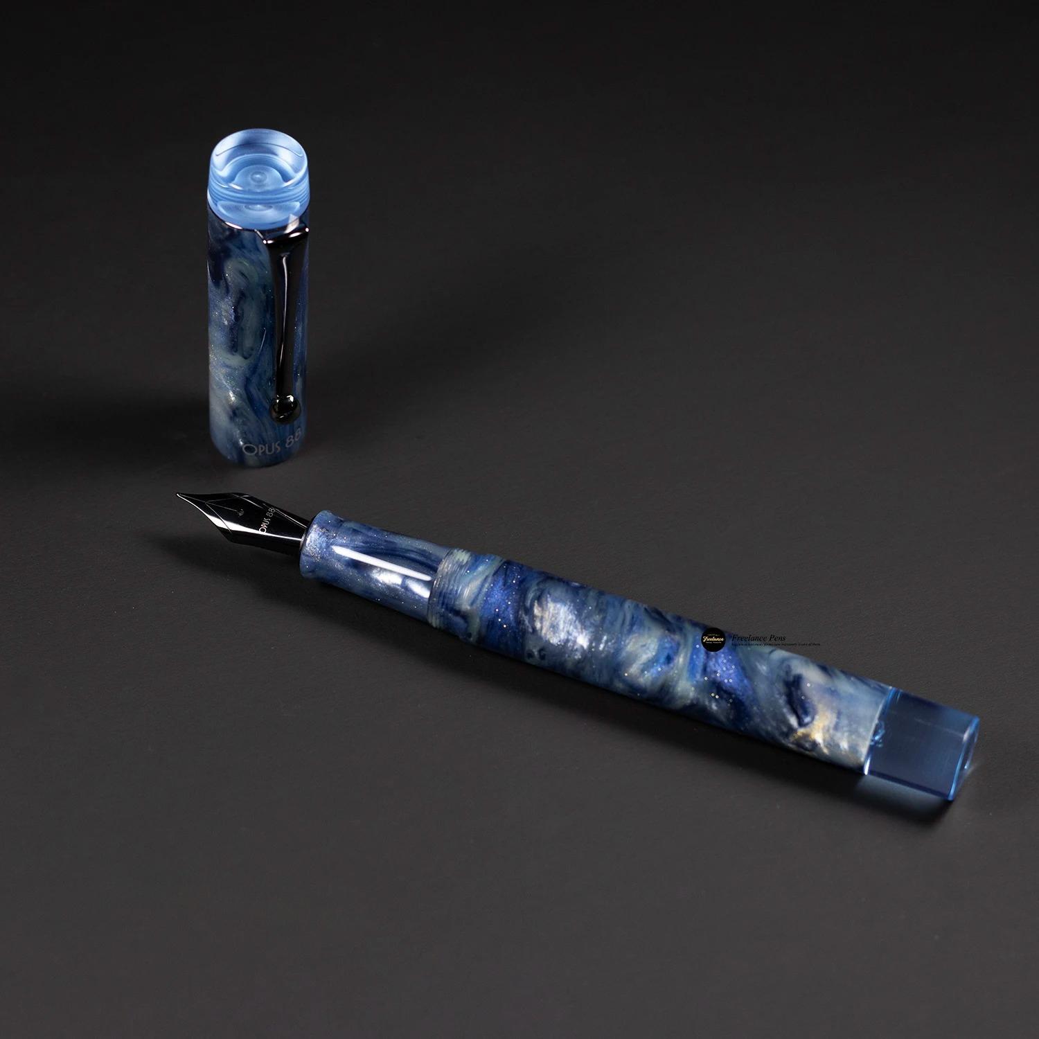 Beautiful OPUS 88 Limited Demo Blue Sapphire Earth Acrylic Fountain Pen Large Orthodox Drop-in PVD Luxury Wiring Gift Pen B