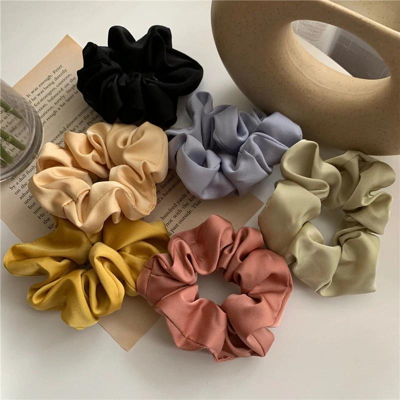 Women Silk Scrunchie Elastic Handmade Multicolor Hair Band Ponytail Holder Headband Hair Accessories  Satin Silk Solid Color