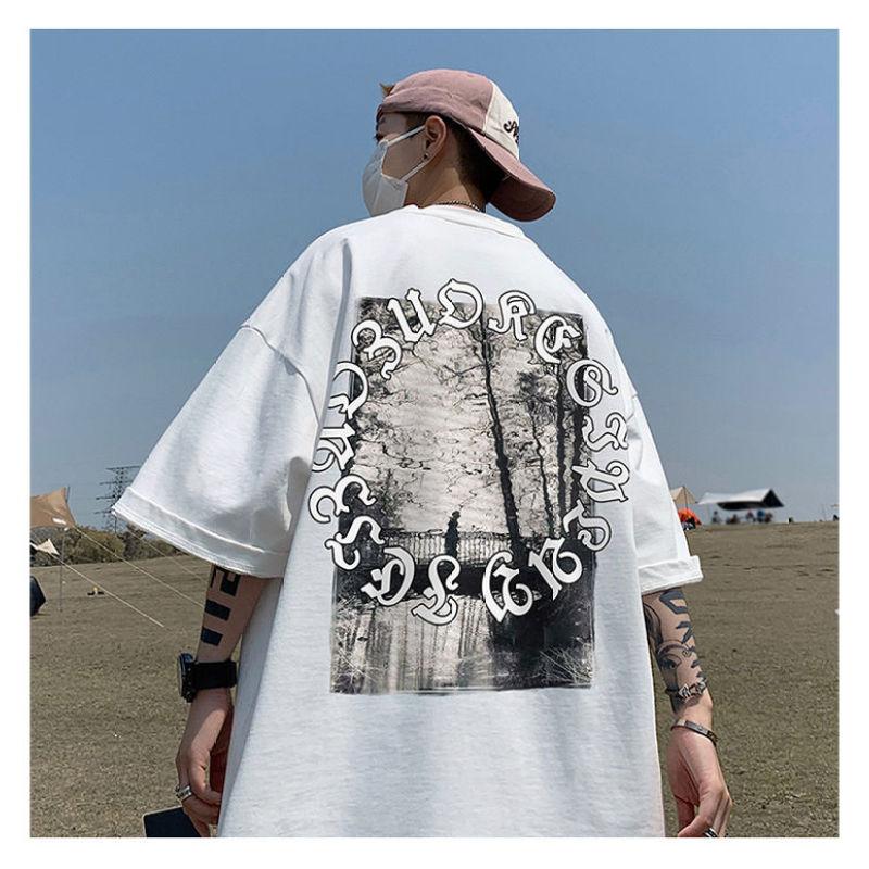 American Fashion Cotton Short-sleeved T-shirt Men's Summer T-shirt Loose Half-sleeve Teenage Top Clothes
