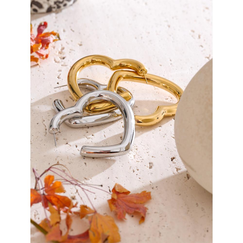Yhpup 50mm Minimalist Glossy Stainless Steel Metal Heart Hollow Big Daily Earrings Gold & Platinum Plated Charm Romantic Jewelry