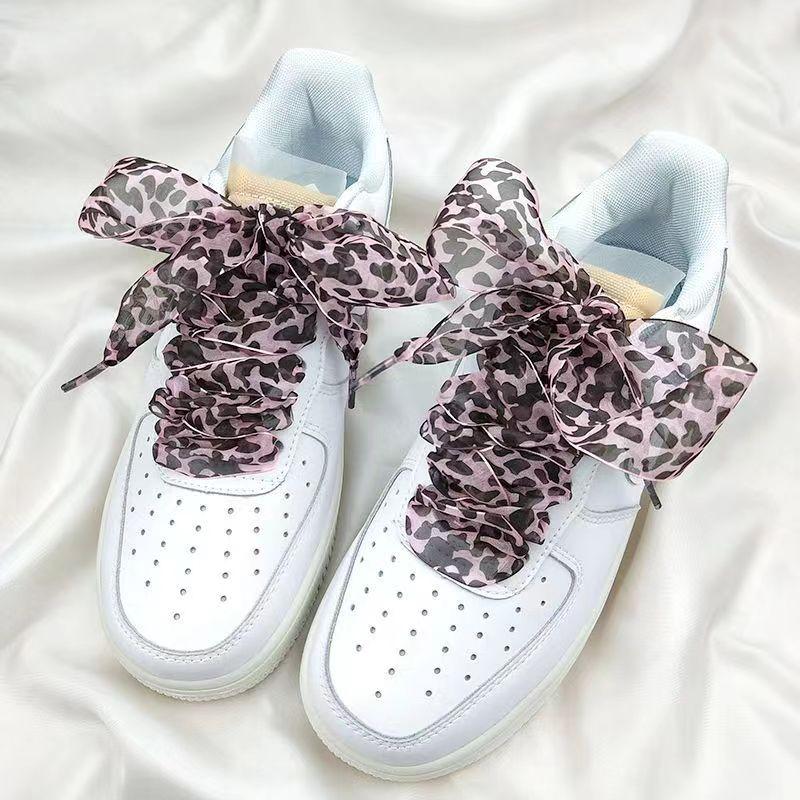 4 Cm Widen Leopard Chiffon Organza Shoelaces 110/130/160 Cm Length Bowknot Sneaker Sport Shoes White Shoes Laces