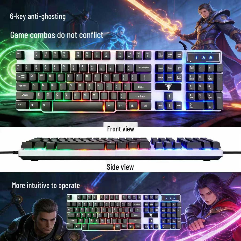 RGB Backlit Silent Membrane Gaming Keyboard, Mechanical Feel, 104-Key, Wired USB, Cross-Border.