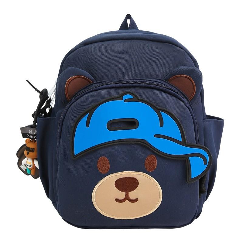 Children Cartoon Bear Backpack With Nylon Material And Curved Shoulder Straps For School Use