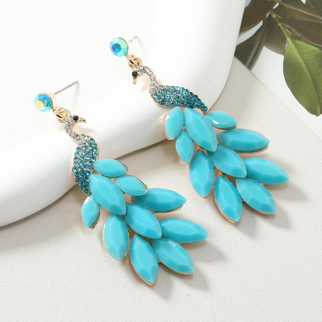 Ethnic Rhinestone Peacock Earrings: European & American Retro Indian Style