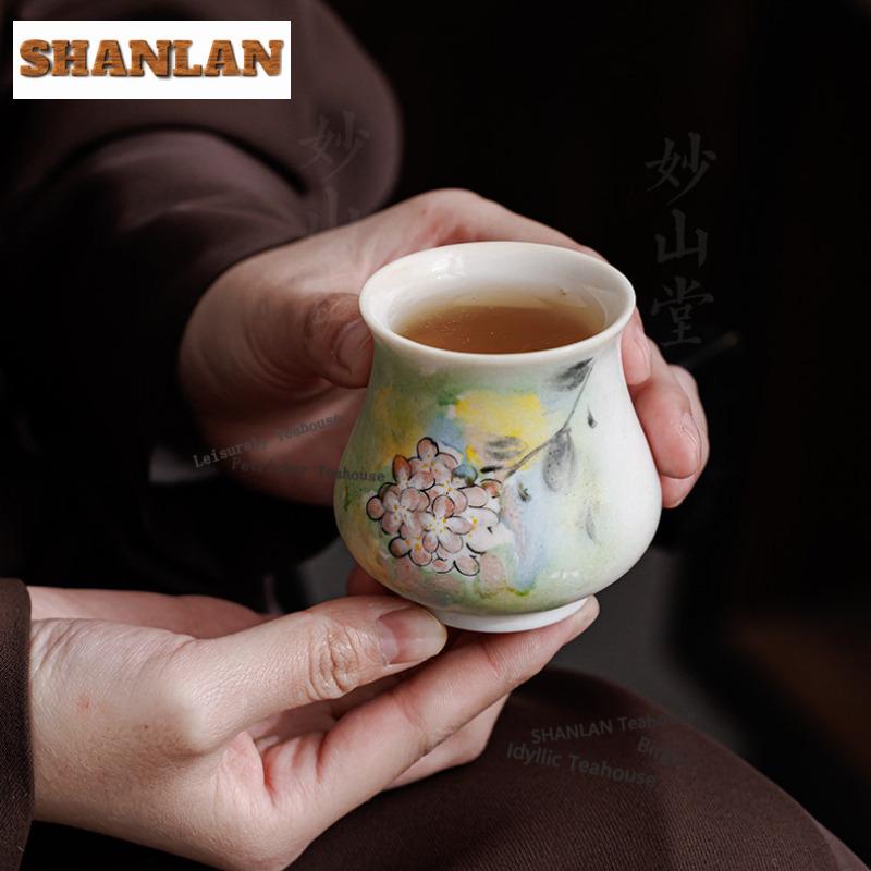 Hand-painted Hydrangea Teacup Antique Tea Bowl Cute Cup Tea-tasting Personal Cup Chazhan Master Cups Tea Services Accessories