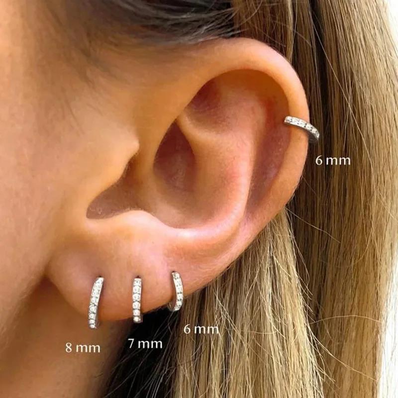 2Pcs Stainless Steel Minimalist Hoop Earrings Crystal Zirconia Small Huggie Thin Cartilage Earring Helix Tragus Piercing Jewelry