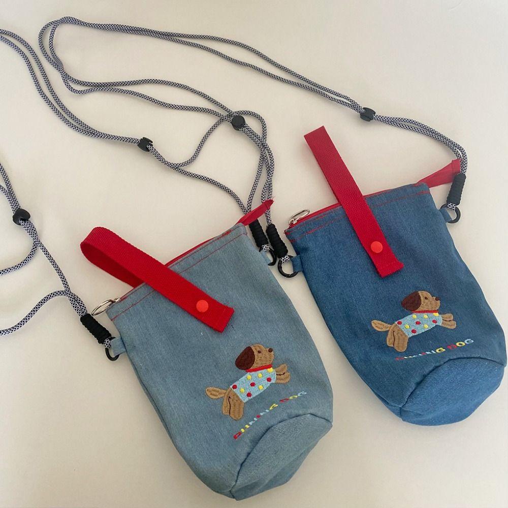 

Canvas Denim Crossbody Bag Y2K Puppy Handbag Retro Dog Bucket Bag Travel светло-синий