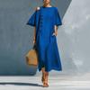 Modisches Damen Hemdkleid mit Rundhalsausschnitt, lockerer Passform, aus Baumwoll-Leinen-Mischung