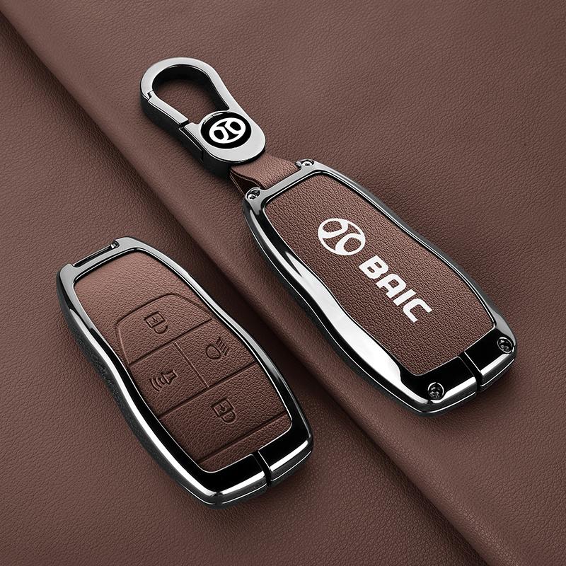 Car Key Case Baic Bj30 Bj40 Bj80 Bj90 U7 X7 Senova X25 X35 X55 X65 Ex5 Eu5 Ec5 Keychain Zinc Alloy Leather Car Remote Key Case
