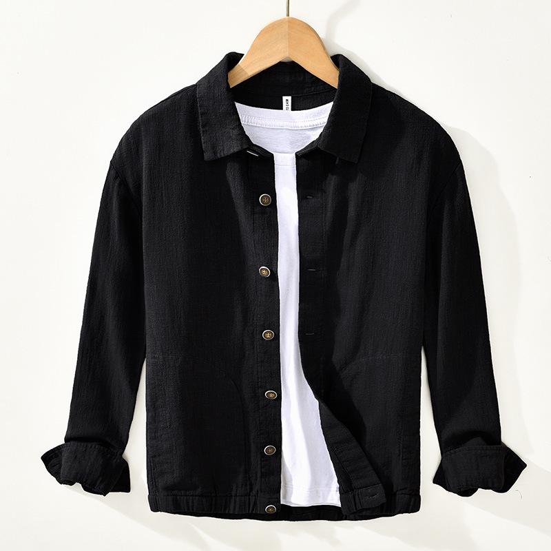 

Japanese Retro Style Cotton Linen Blend Button Jackets for Men Spring and Summer Thin Casual Jackets Square Loose Coat Breathable M чёрный