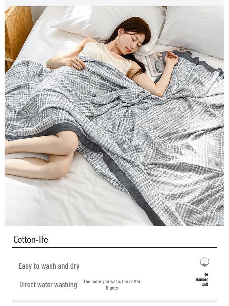 Bamboo Cotton Houndstooth Quilt: Antibacterial, Soft, Breathable, Air Conditioning Blanket
