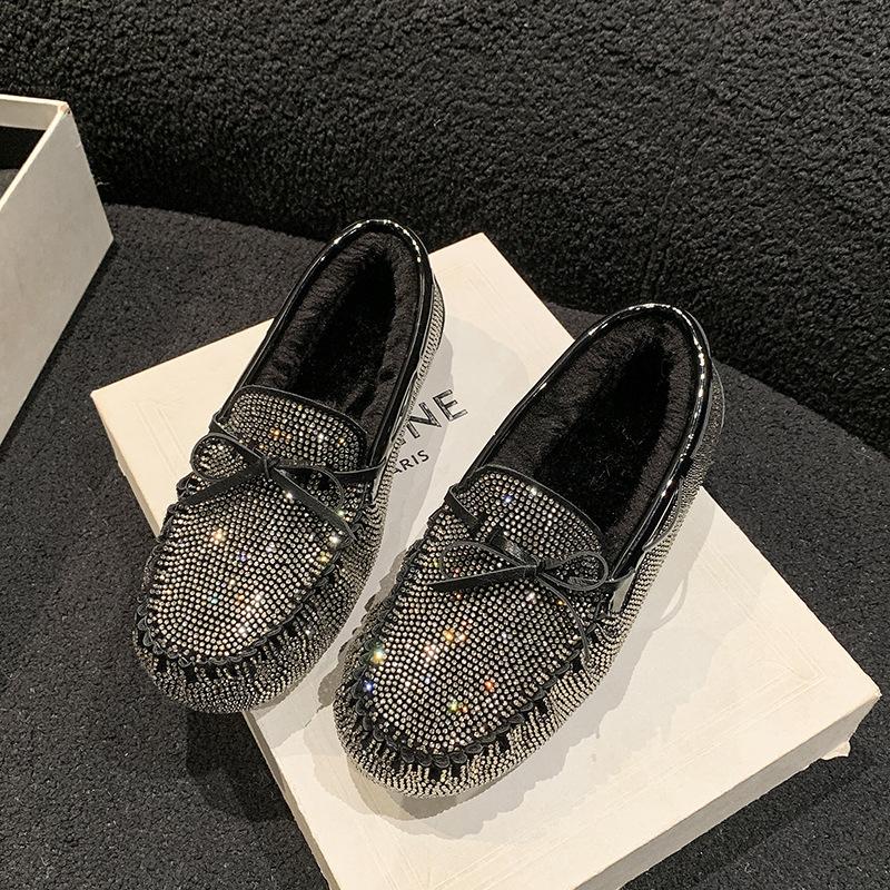 

Импортные товары, большой размер 44, зимние бархатные шапочки, женские теплые хлопковые туфли, мокасины со стразами и встроенным мехом, женские туфли 44 чёрный