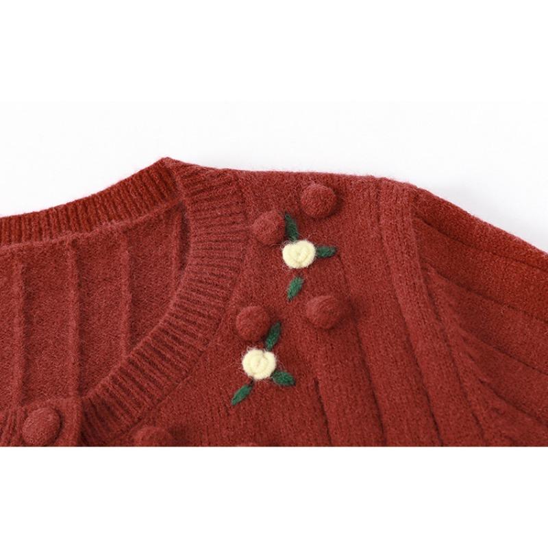 Större Storlek Tre-dimensionella Blommor Toppar Damtröja Höst och Vinter Casual Stickad Cardigan Ytterplagg
