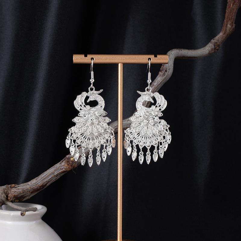 Retro Peacock Phoenix Ethnic Style Earrings Guizhou Scenic Spot Earrings Bohemian Style Long Earrings
