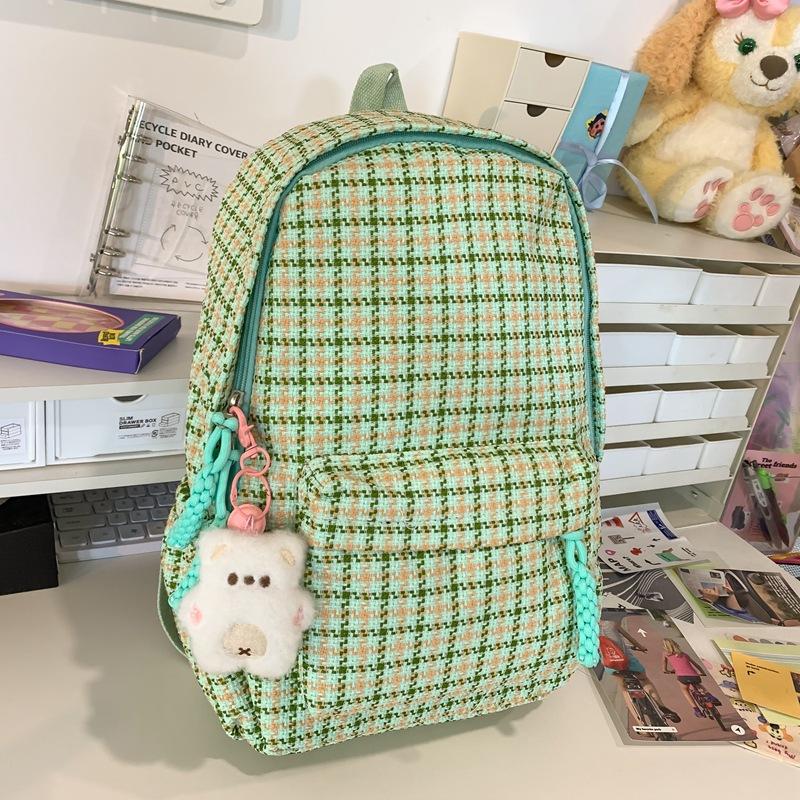 Small Fresh Girl Ins Wind Korean Junior High School Students Large Capacity Backpack Simple Middle School Students Plaid Backpack.