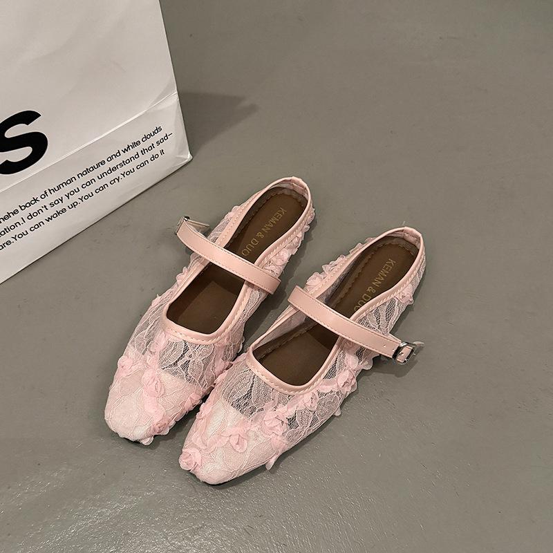 Retro Ballerina mit flachem Boden und weicher Sohle 2025 neue chinesische Hausschuhe Damen sanfter Wind Doudou-Schuhe Fee neu Mesh-Wind