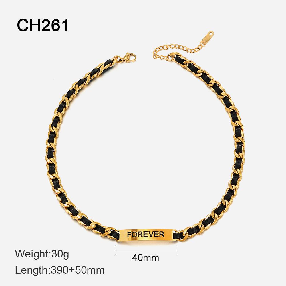 

Европейское и американское ОЖЕРЕЛЬЕ FOREVER из нержавеющей стали женское, с покрытием из 14-каратного золота, темпераментное, универсальное, с кожаной вставкой, ожерелье из титановой стали для женщин