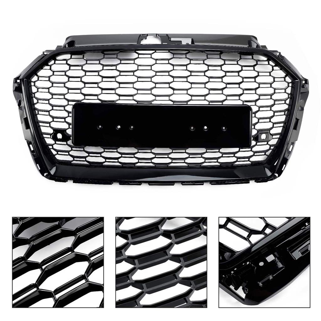 Honeycomb Mesh Front Bumper Grille Fit A3 8V 2017-2019 RS3 Style Black
