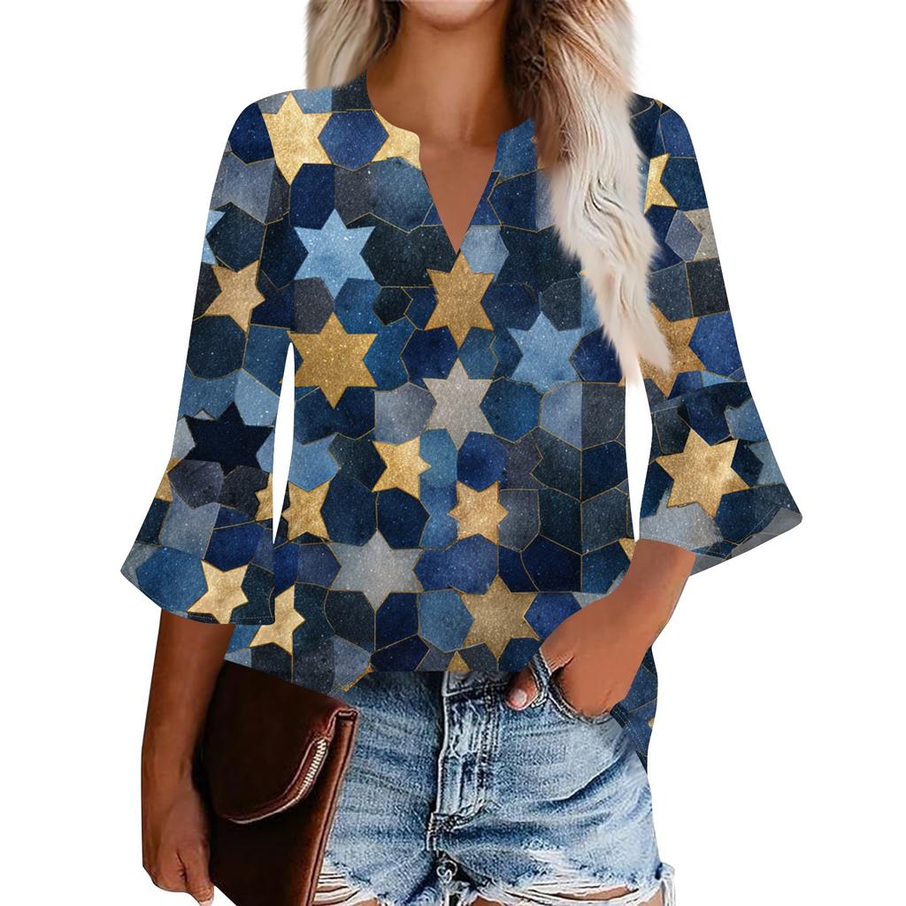 Women's Casual Fashion Floral Printed Cropped Sleeve Round Neck Top